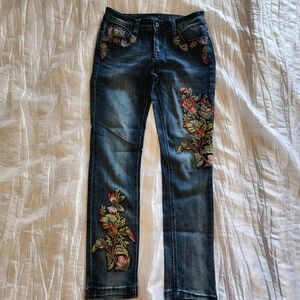 Grace In LA Blue Floral Jeans Size 28